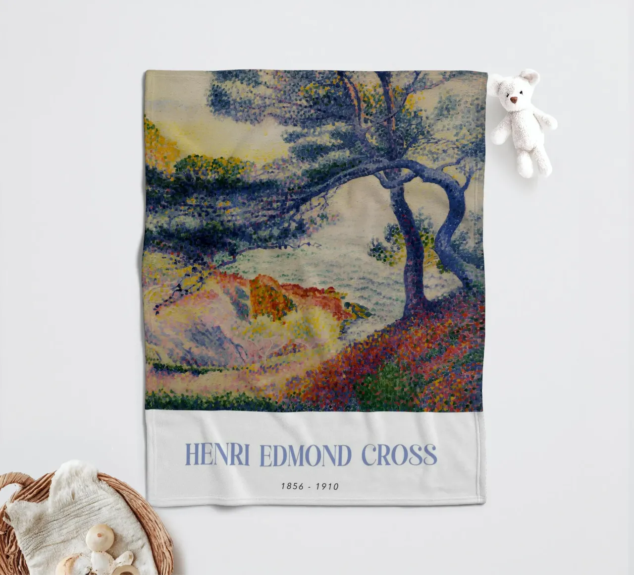 Henri-Edmond Cross Pointillist Coastal Landscape fleece blanket by NorwesClub