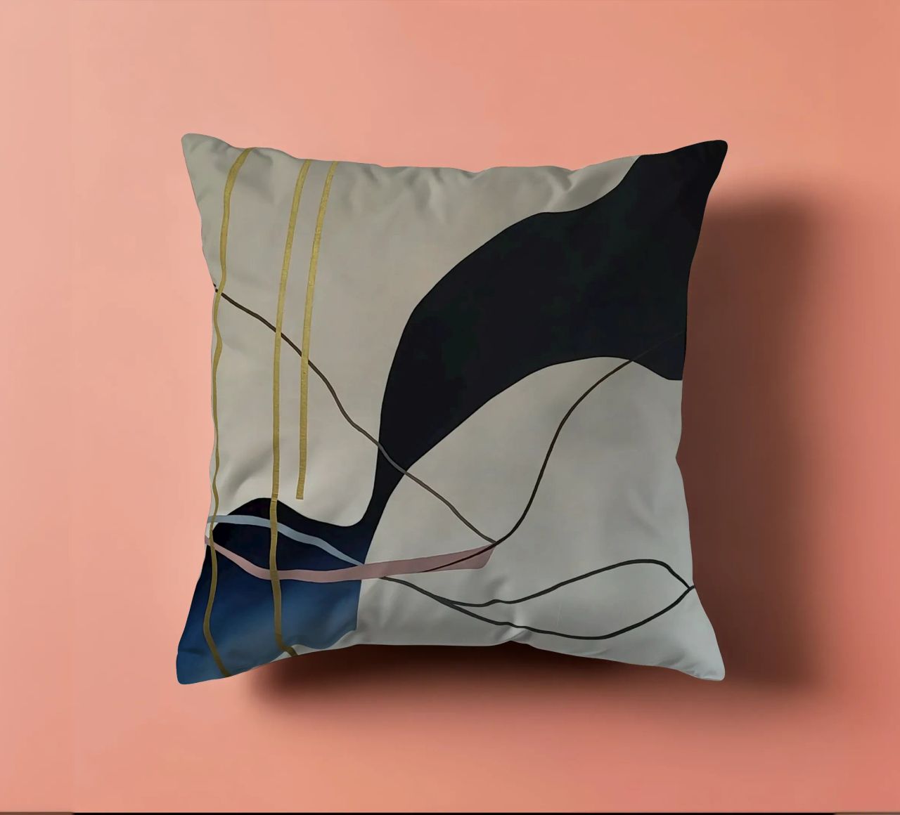 Abstract Flow with Gold and Pink Lines cuscino da Artbyvo