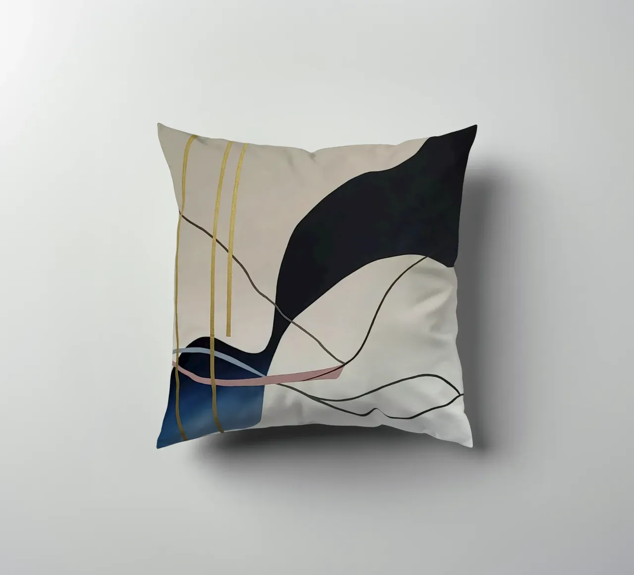 Abstract Flow with Gold and Pink Lines Kissen von Artbyvo