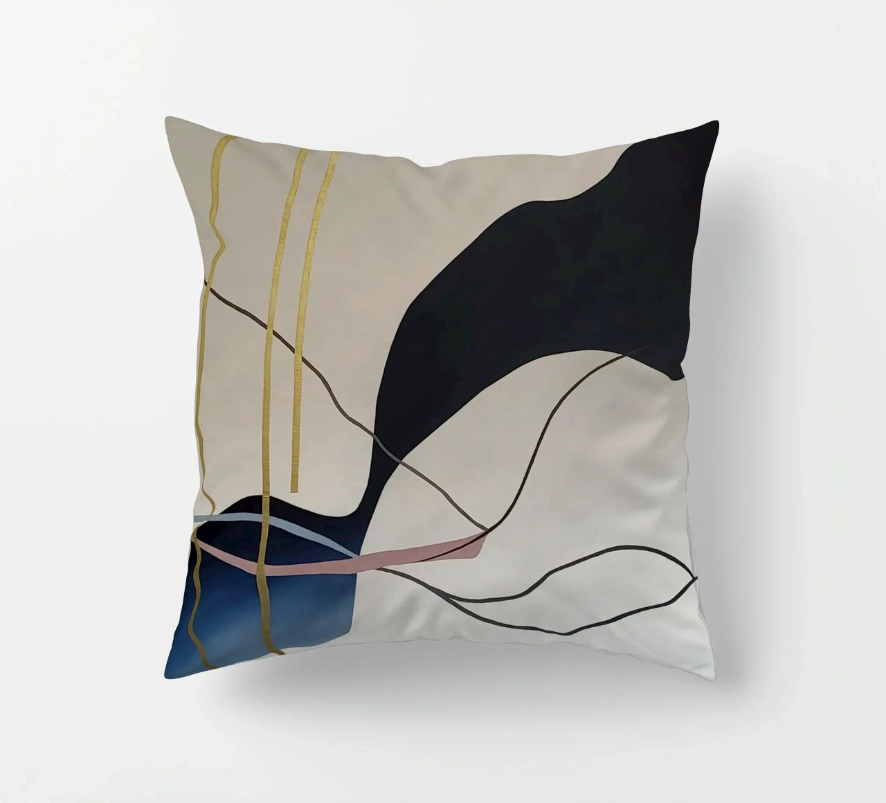 Abstract Flow with Gold and Pink Lines cuscino da Artbyvo