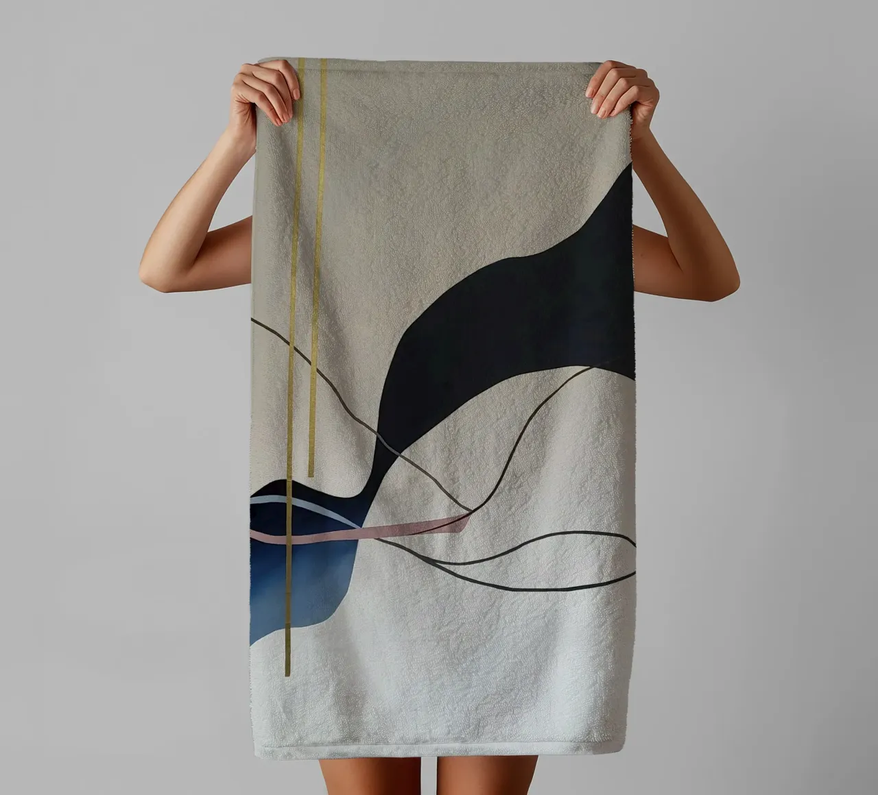 Abstract Flow with Gold and Pink Lines Handtuch von Artbyvo