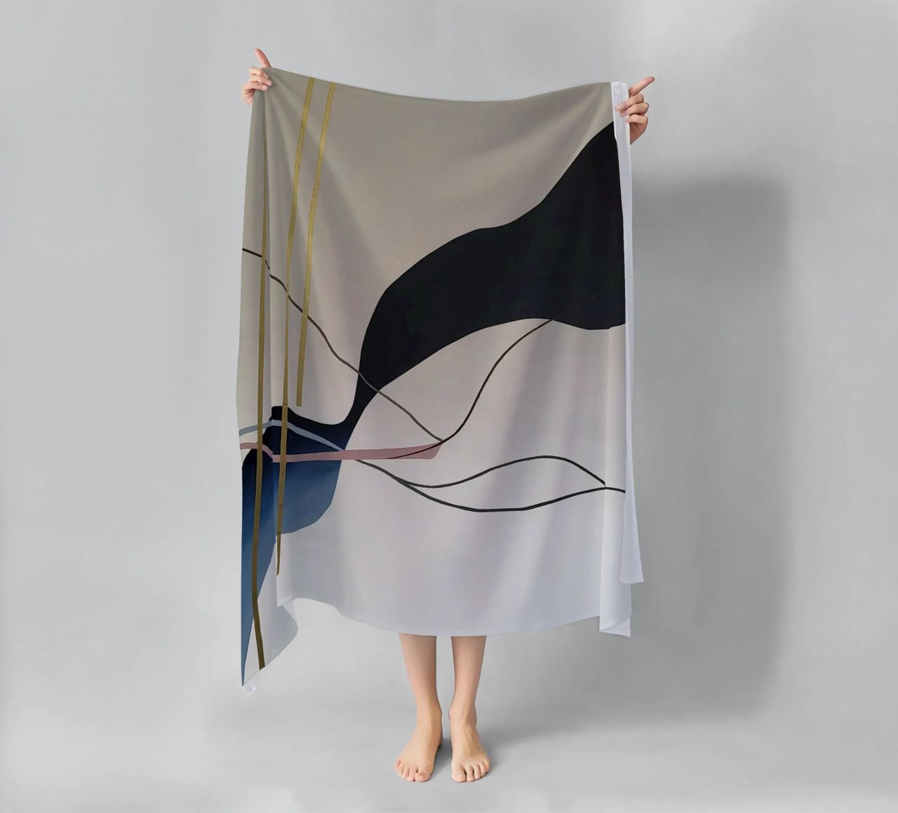 Abstract Flow with Gold and Pink Lines telo mare da Artbyvo