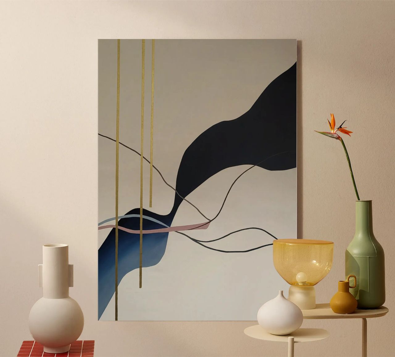 Abstract Flow with Gold and Pink Lines plexiglass da Artbyvo