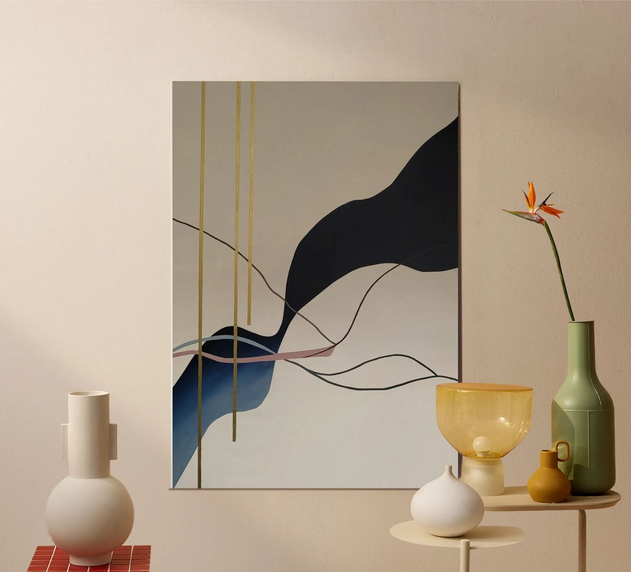 Abstract Flow with Gold and Pink Lines alluminio dibond da Artbyvo