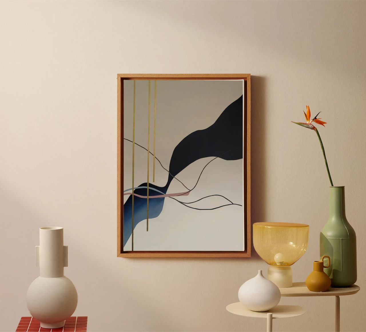 Abstract Flow with Gold and Pink Lines tela da Artbyvo