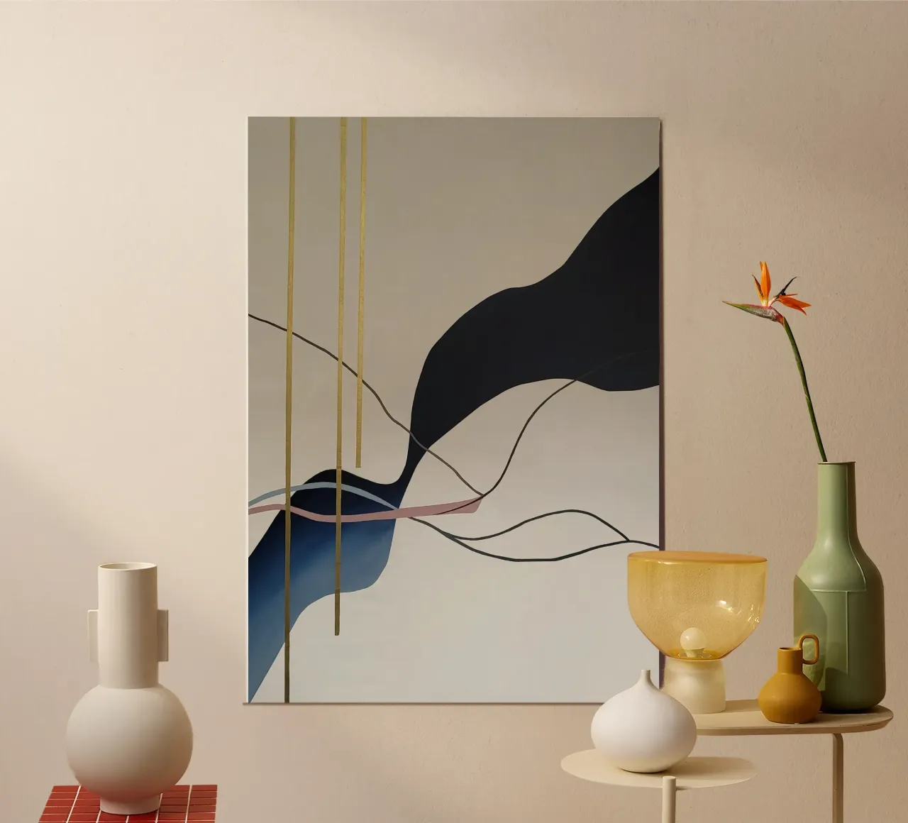 Abstract Flow with Gold and Pink Lines hahnemühle de Artbyvo
