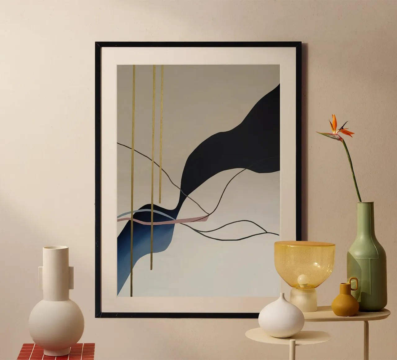 Abstract Flow with Gold and Pink Lines hahnemühle de Artbyvo