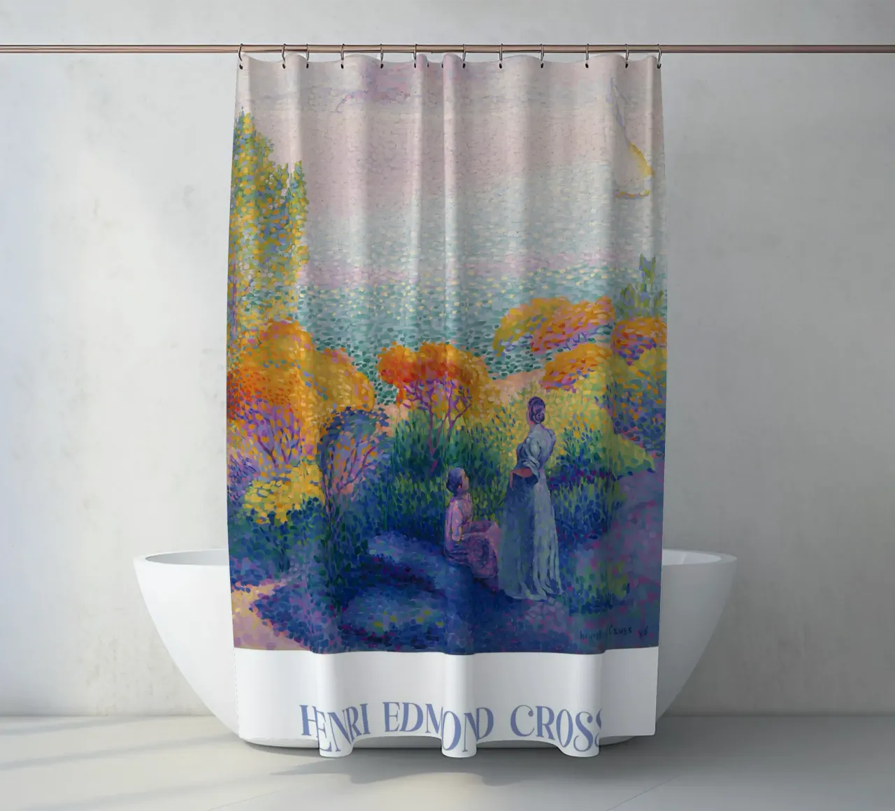 Henri-Edmond Cross Pointillist Figures Shore Art shower curtain by NorwesClub