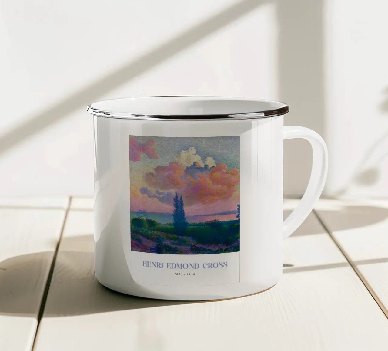 Henri-Edmond Kruis Pointillist Roze Wolk Kunst emaille mok van NorwesClub
