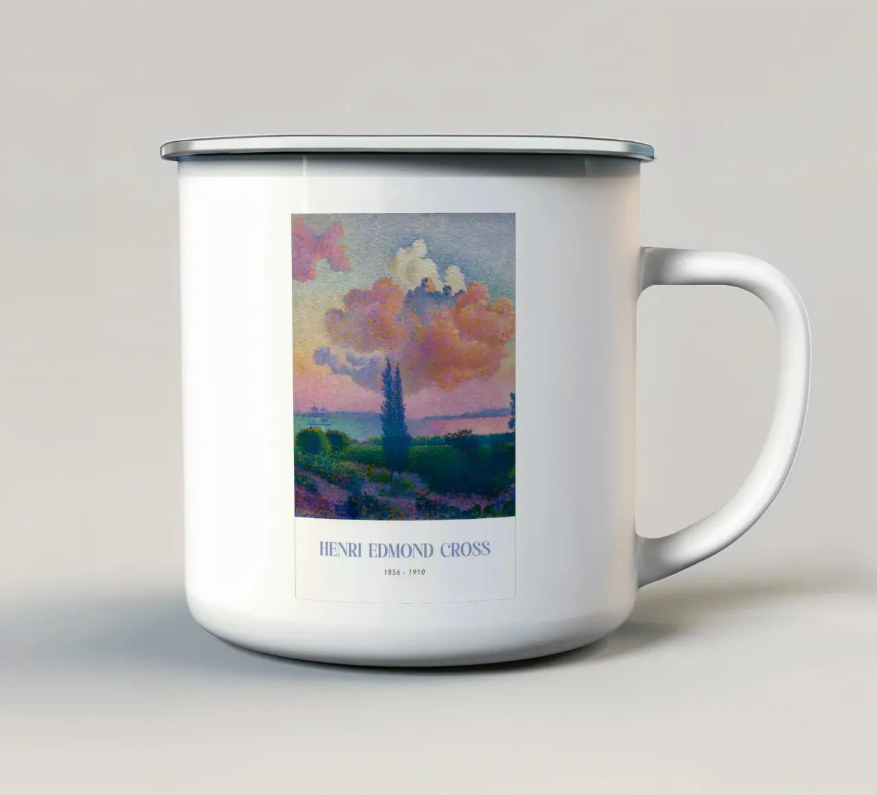 Henri-Edmond Kruis Pointillist Roze Wolk Kunst emaille mok van NorwesClub