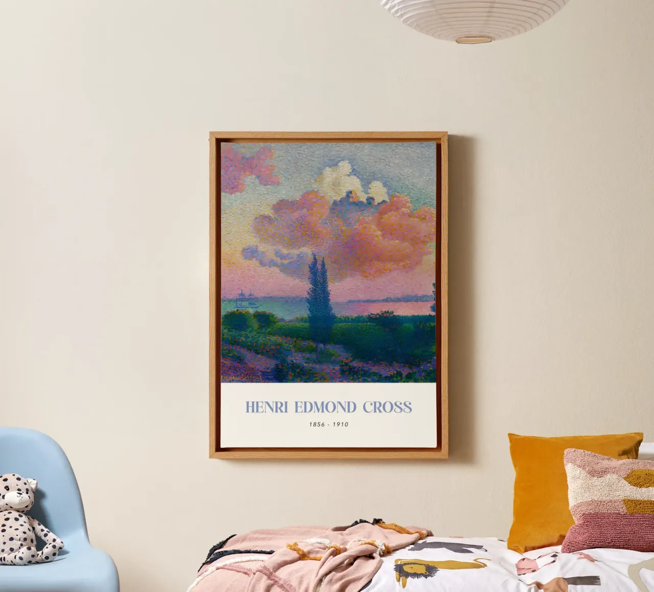 Henri-Edmond Kruis Pointillist Roze Wolk Kunst canvas met Baklijst van NorwesClub