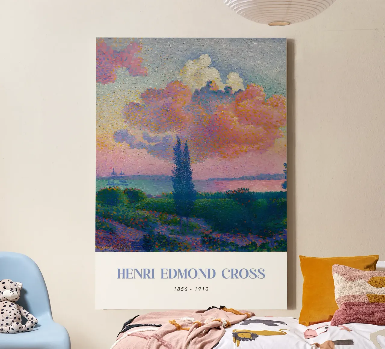Henri-Edmond Kruis Pointillist Roze Wolk Kunst canvas met Baklijst van NorwesClub