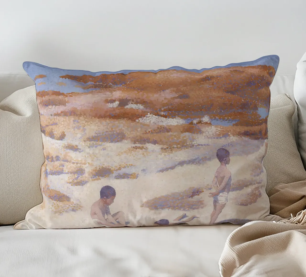 Henri-Edmond Cross Pointillist Beach Figures Art decorative cushion by NorwesClub