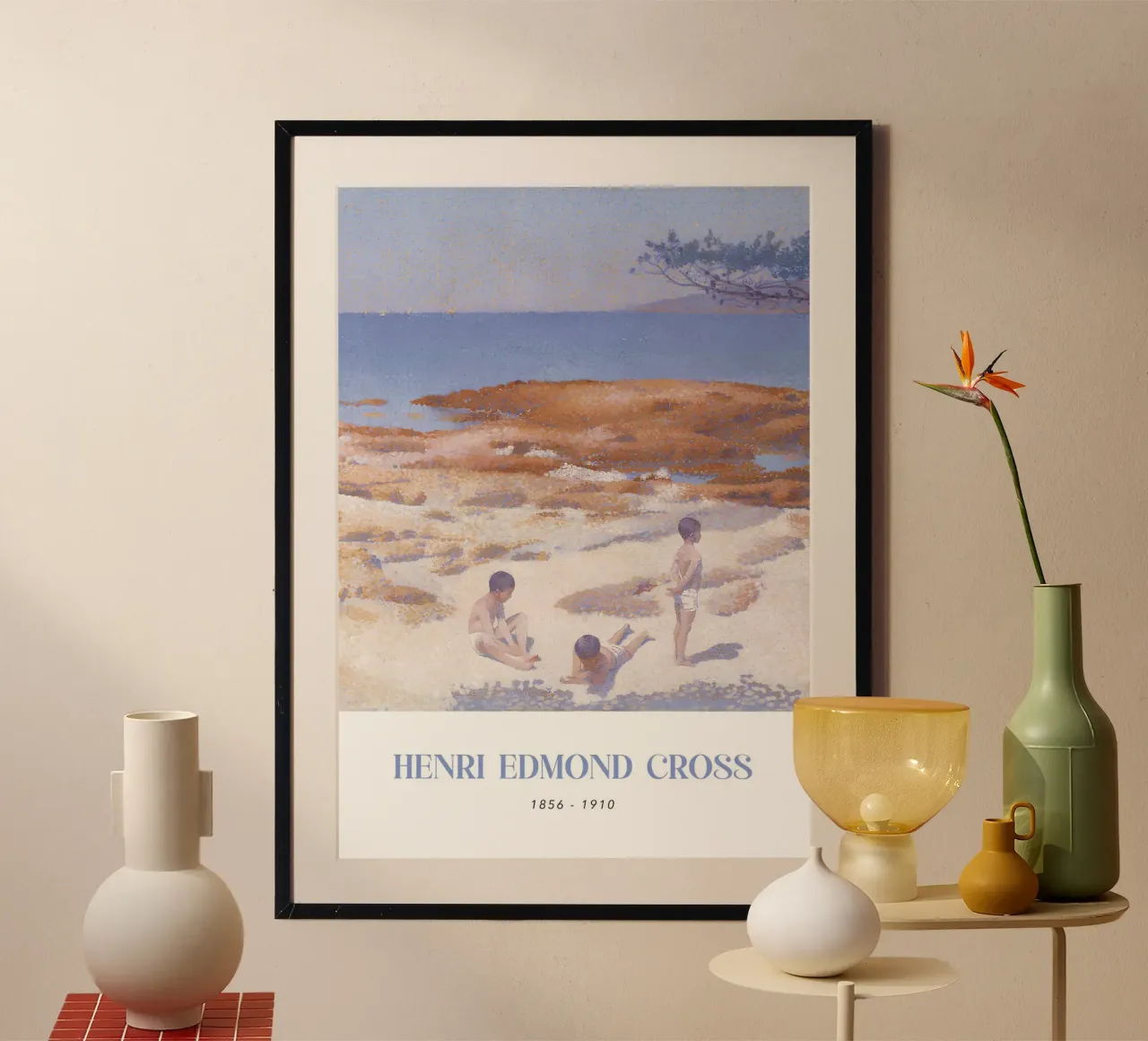 Henri-Edmond Cross Pointillist Beach Figures Art poster with wooden frame by NorwesClub