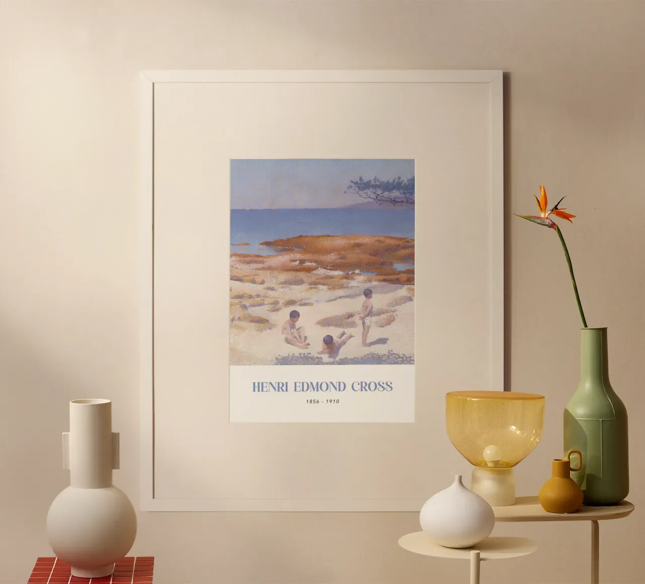 Henri-Edmond Cross Pointillist Beach Figures Art poster with wooden frame by NorwesClub
