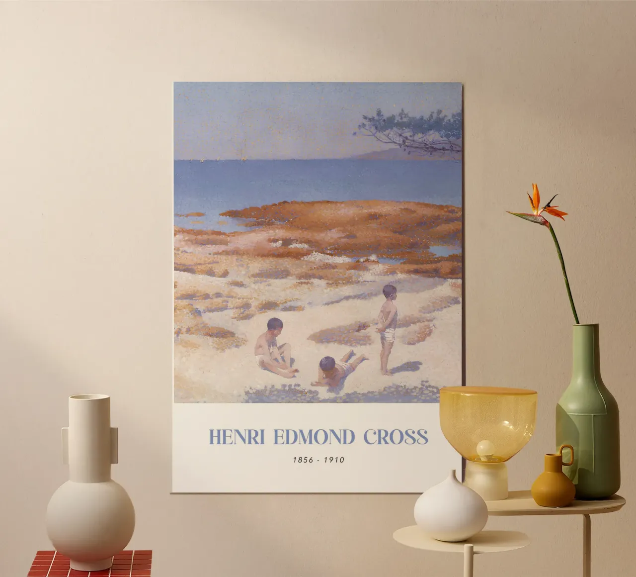 Henri-Edmond Cross Pointillist Beach Figures Art poster with wooden frame by NorwesClub