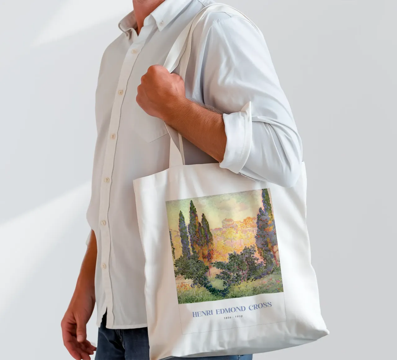 Henri-Edmond Cross Pointillist Cypress Landscape tote bag by NorwesClub