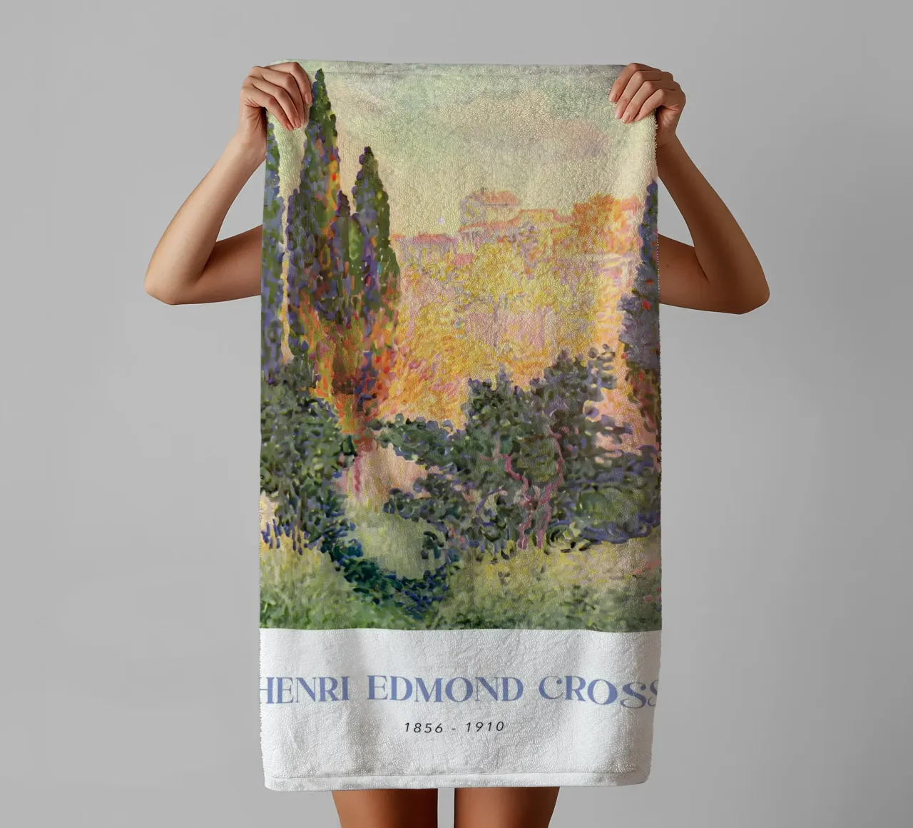 Henri-Edmond Cross Pointillist Cypress Landscape towel by NorwesClub