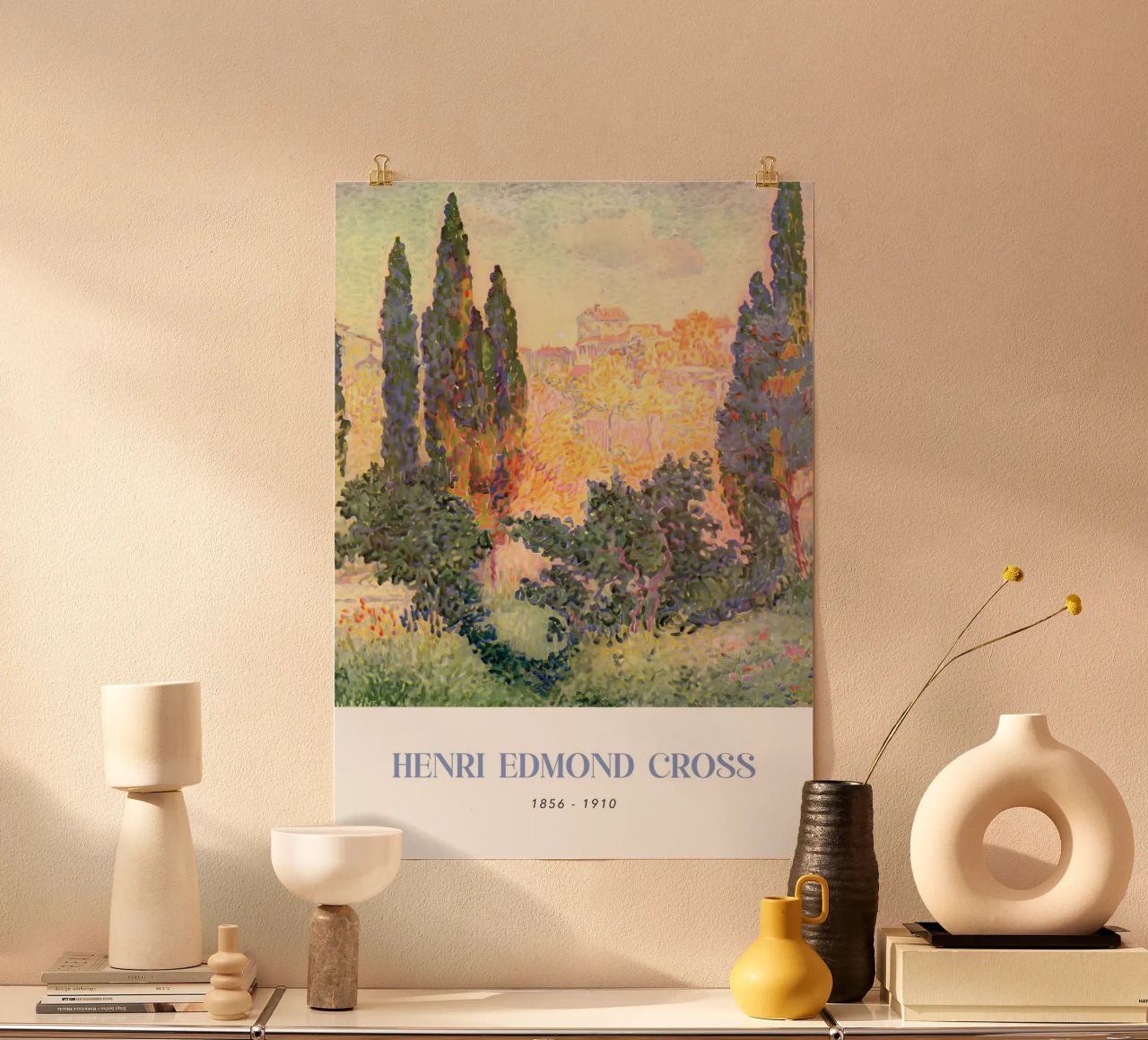 Henri-Edmond Cross Pointillist Zypressenlandschaft Poster von NorwesClub