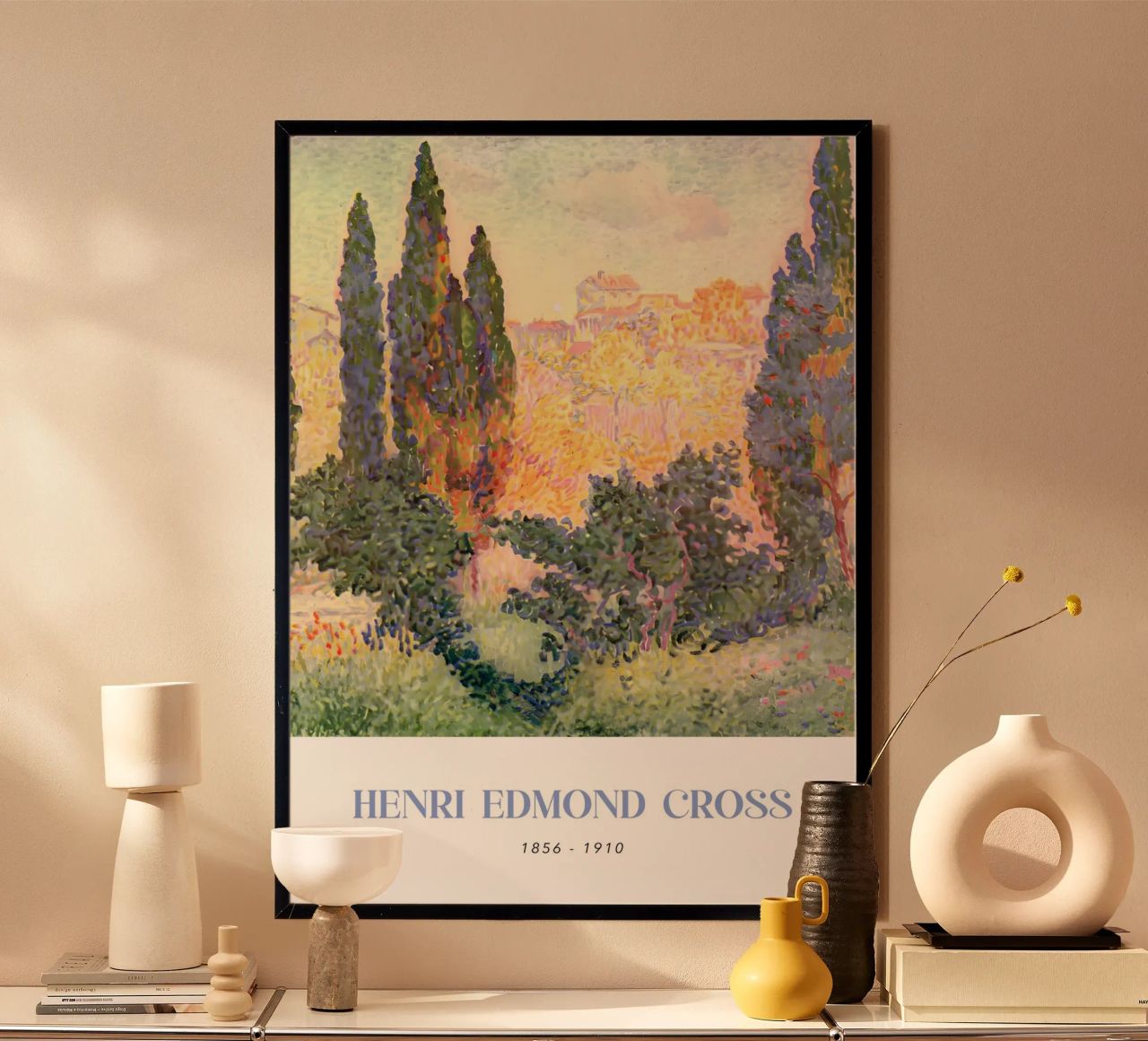 Henri-Edmond Cross Pointillist Zypressenlandschaft Poster von NorwesClub