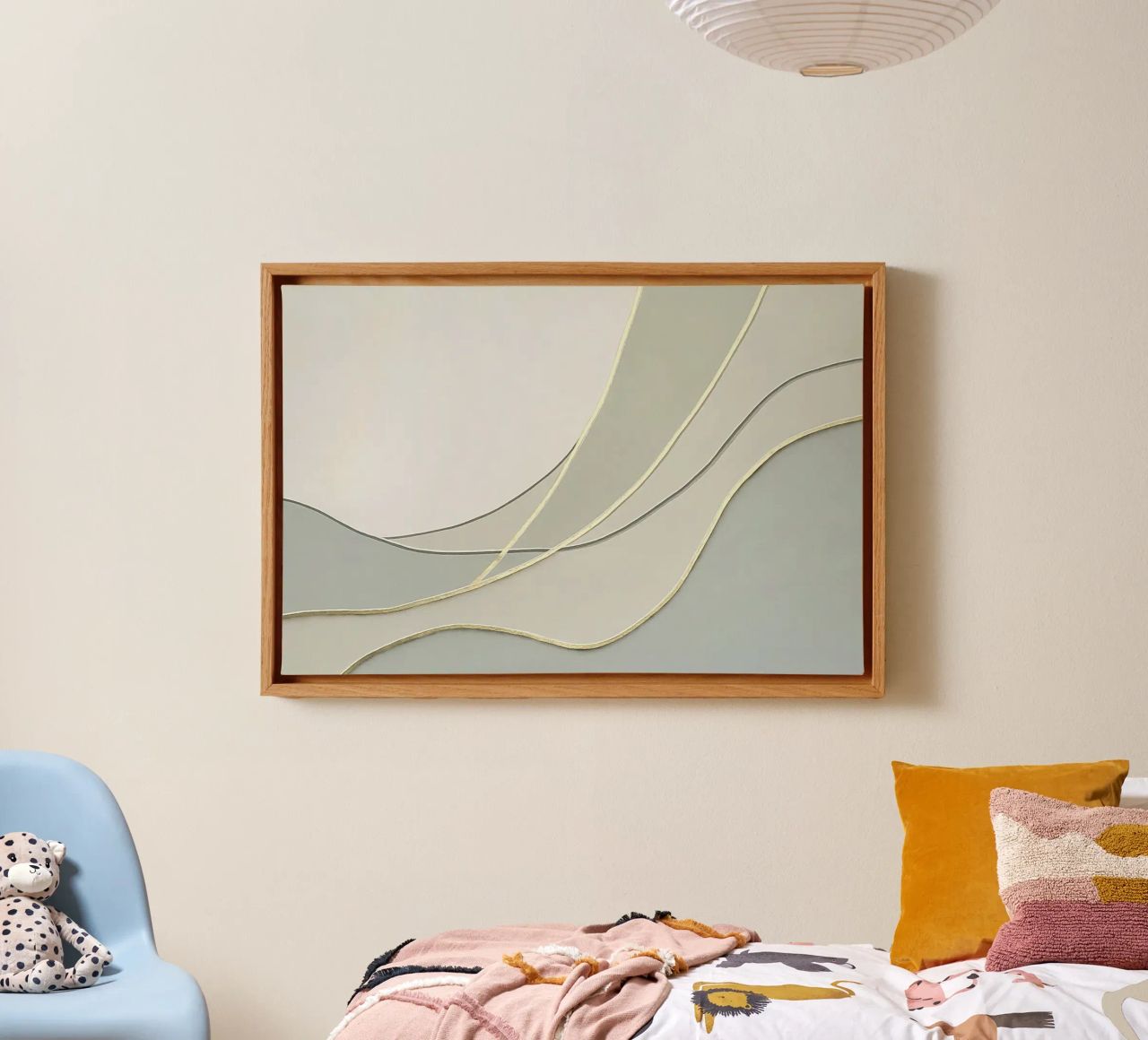 Morbide curve astratte con linee dorate tela da Artbyvo