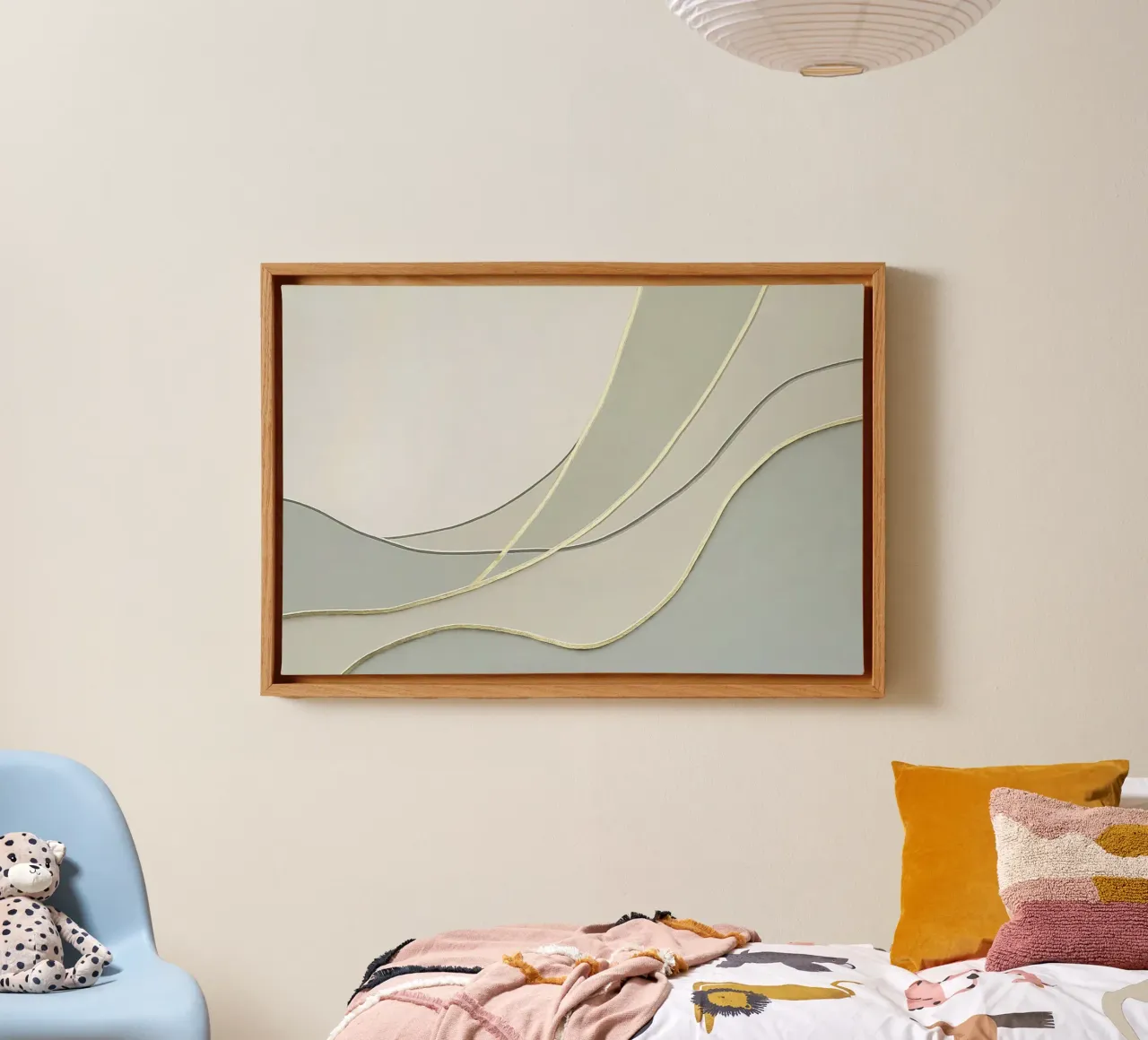 Suaves curvas abstractas con líneas doradas lienzo de Artbyvo