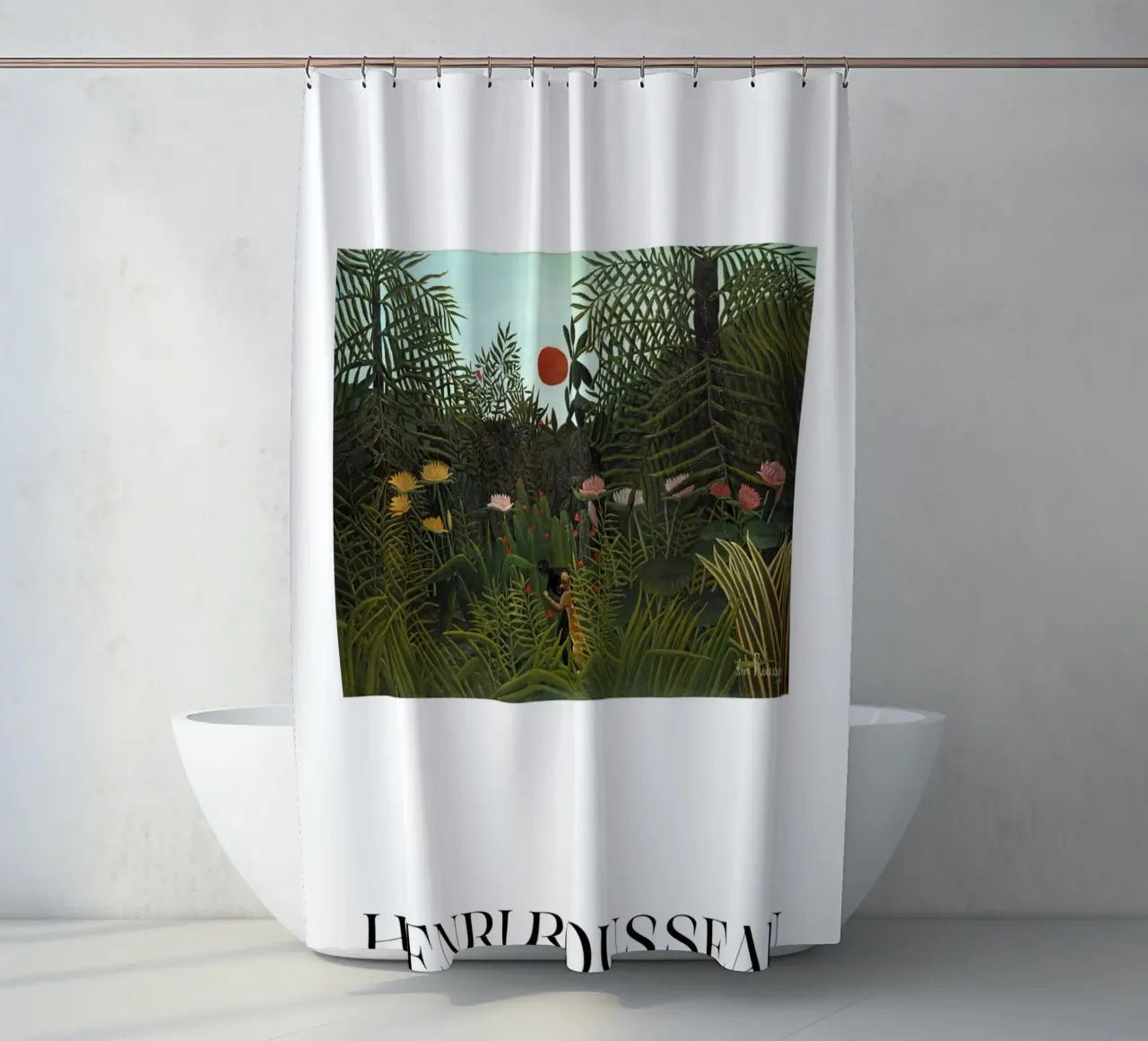 Henri Rousseau Scena di giungla post-impressionista tenda da doccia da NorwesClub