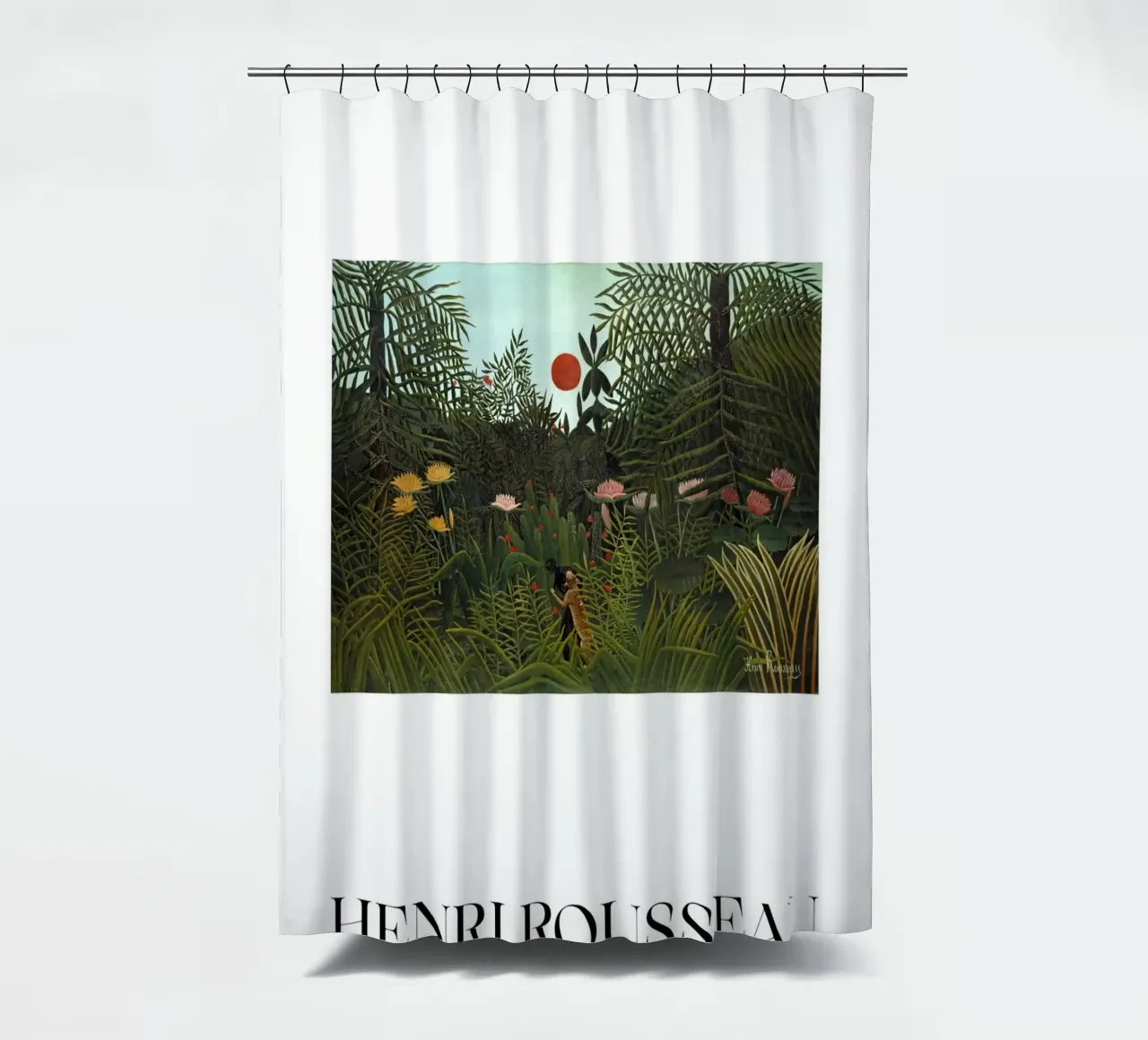 Henri Rousseau Scena di giungla post-impressionista tenda da doccia da NorwesClub