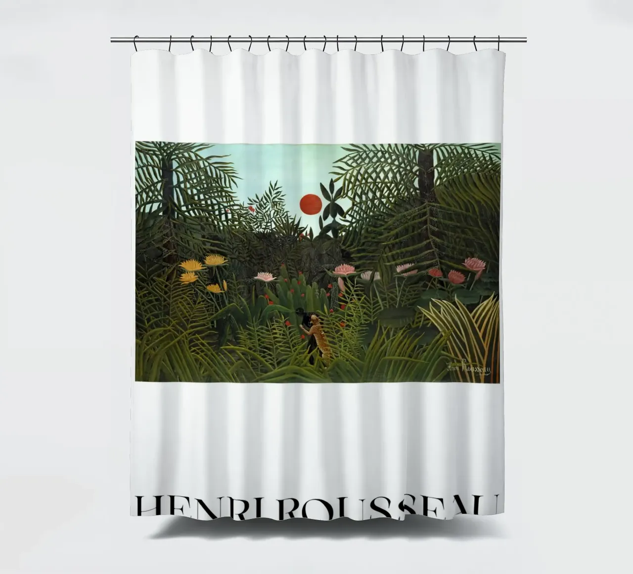 Henri Rousseau Scena di giungla post-impressionista tenda da doccia da NorwesClub