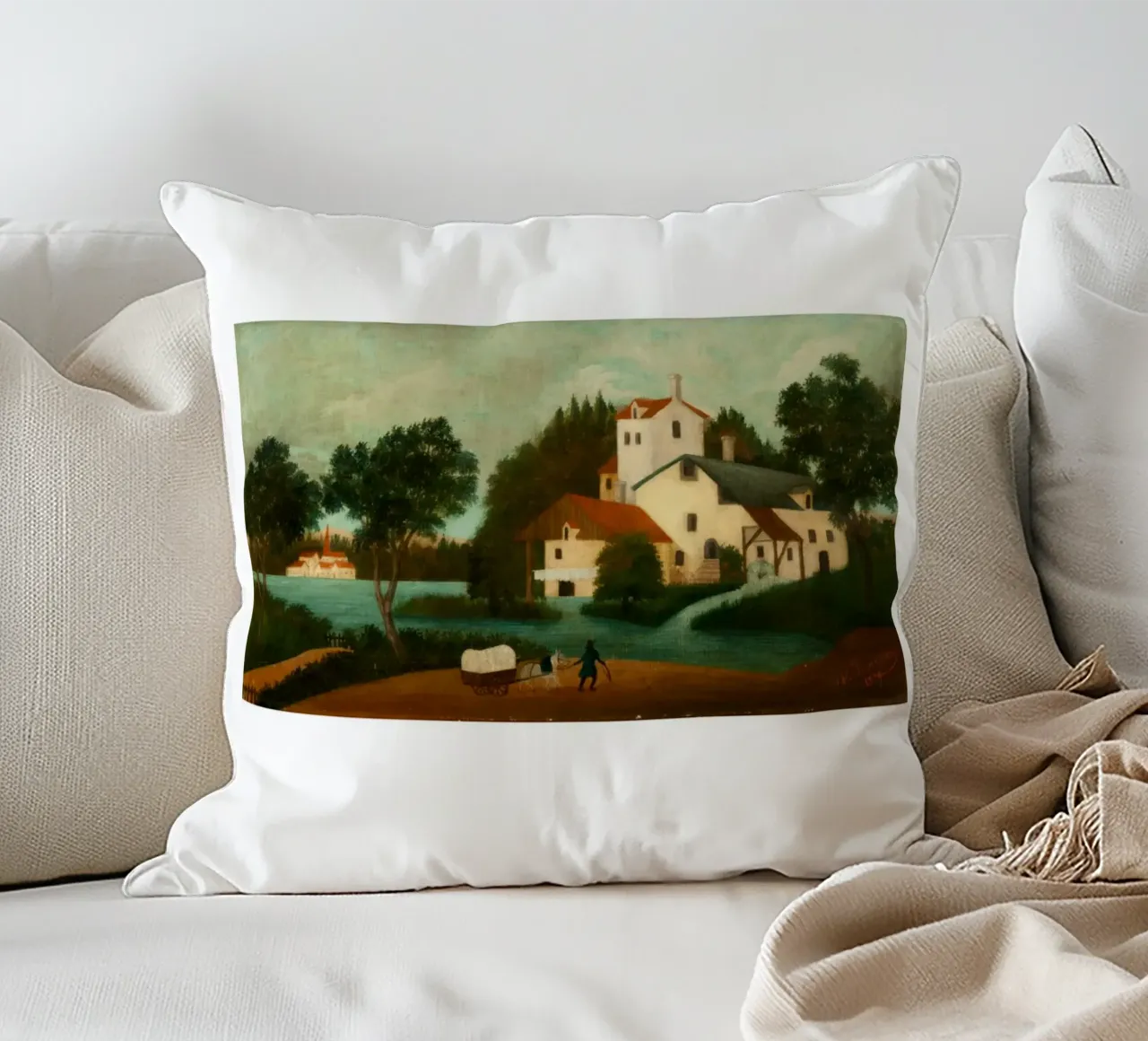 Henri Rousseau Scena rurale post-impressionista cuscino da NorwesClub