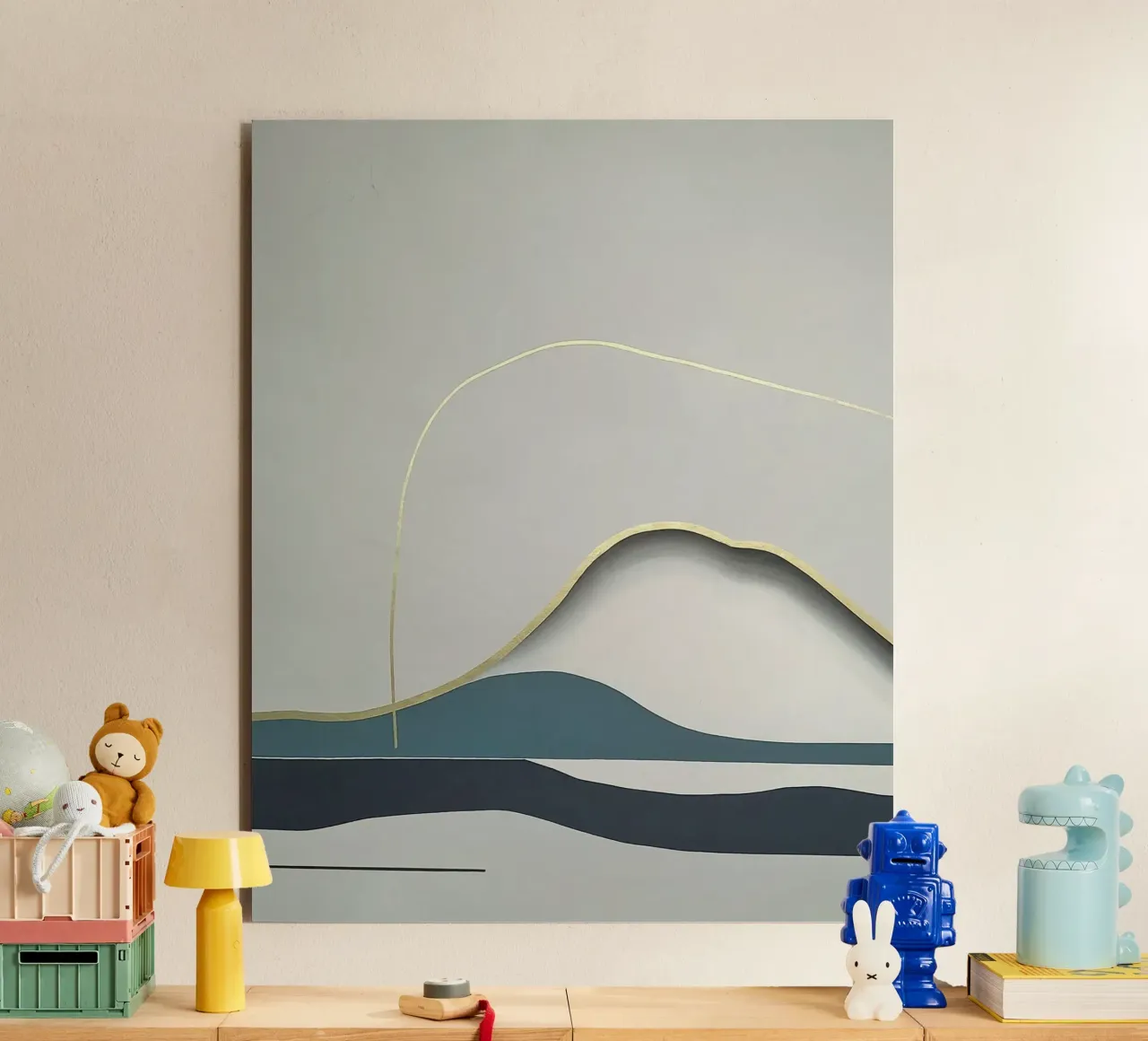 Minimal Landscape with Gold Mountain Line alluminio dibond da Artbyvo