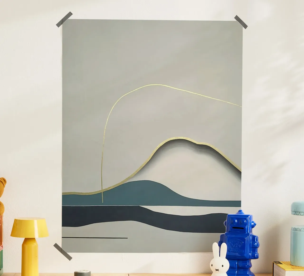 Minimal Landscape with Gold Mountain Line carta hahnemühle da Artbyvo