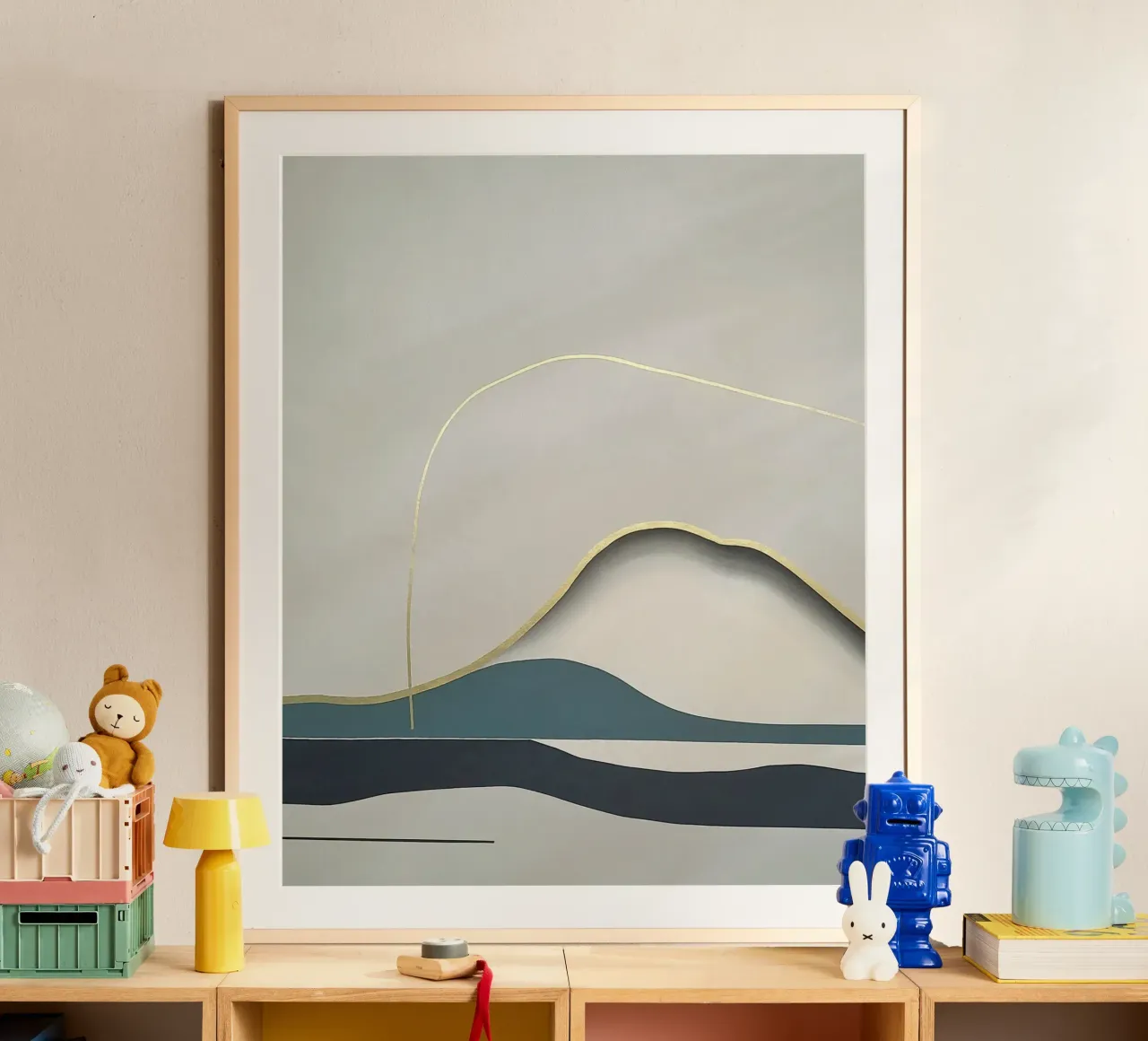 Minimal Landscape with Gold Mountain Line carta hahnemühle da Artbyvo