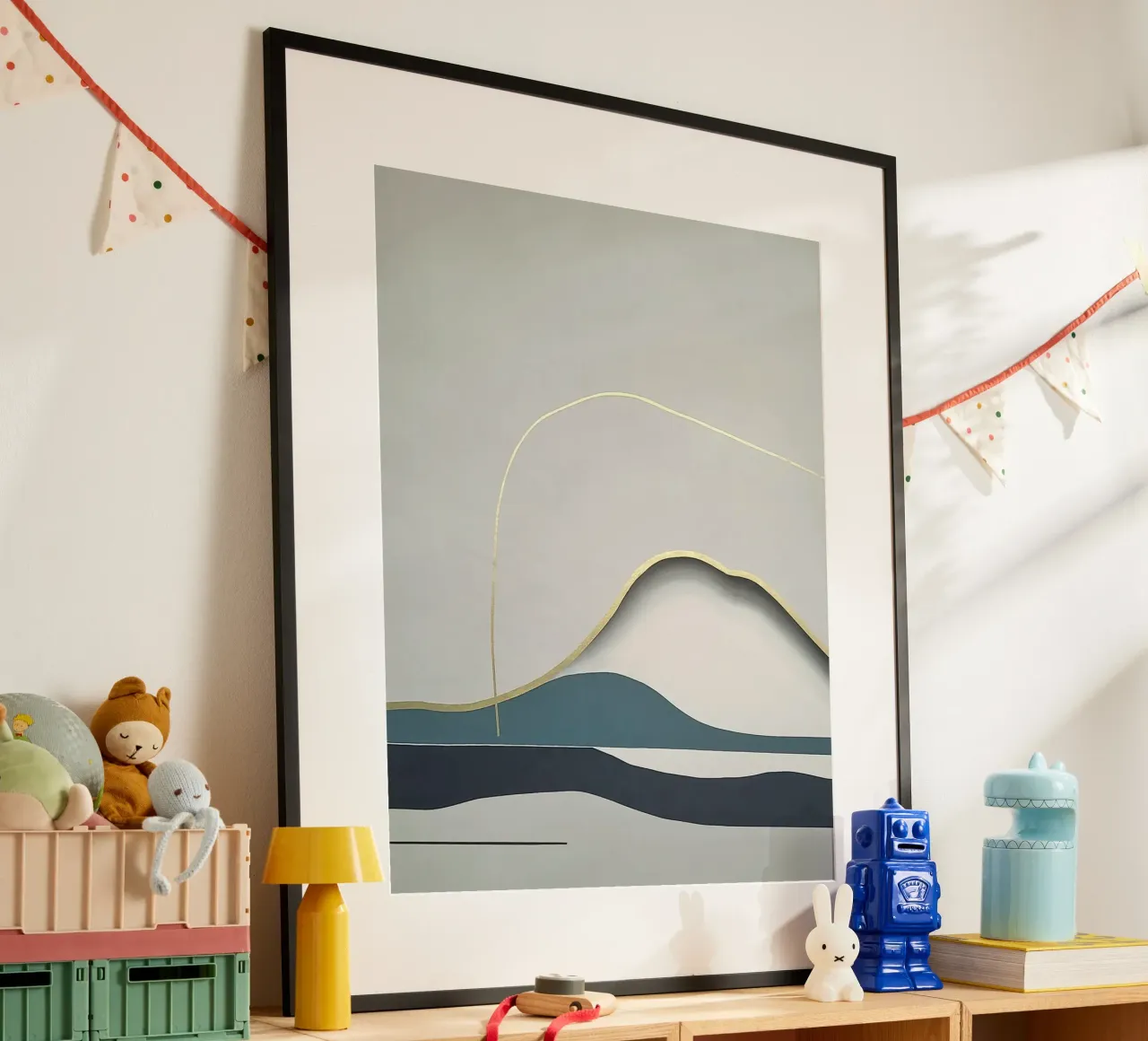 Minimal Landscape with Gold Mountain Line carta hahnemühle da Artbyvo