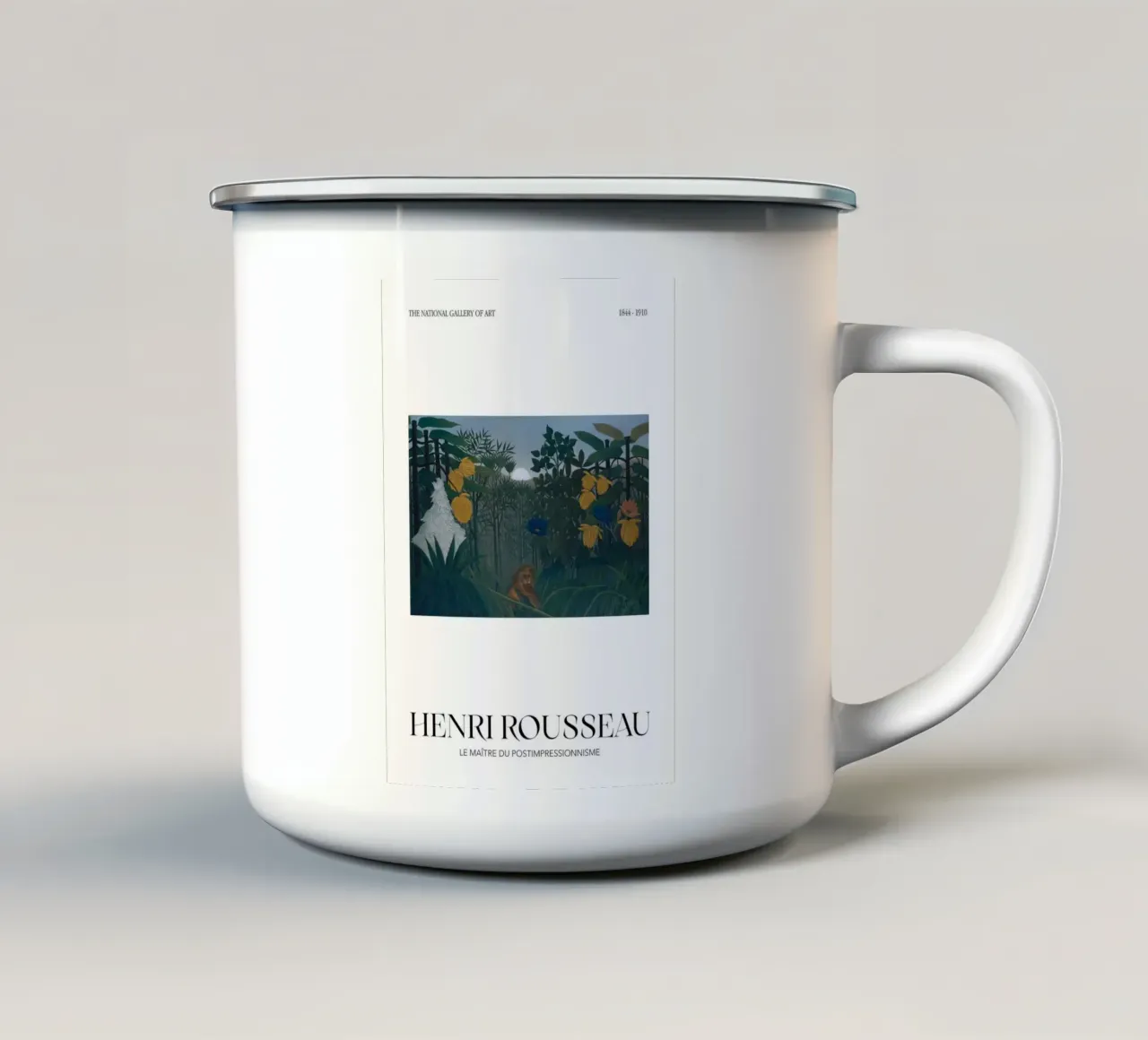 Henri Rousseau Attacco del leone - Poster d'arte vintage della giungla tazza in smalto da NorwesClub