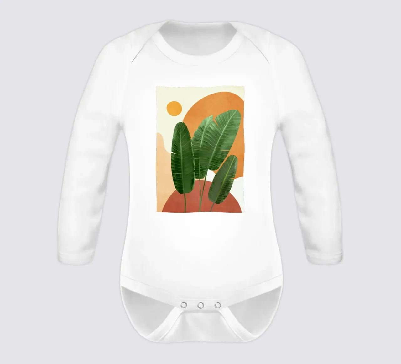 Banana Leaves long-sleeve baby romper by Flow Line