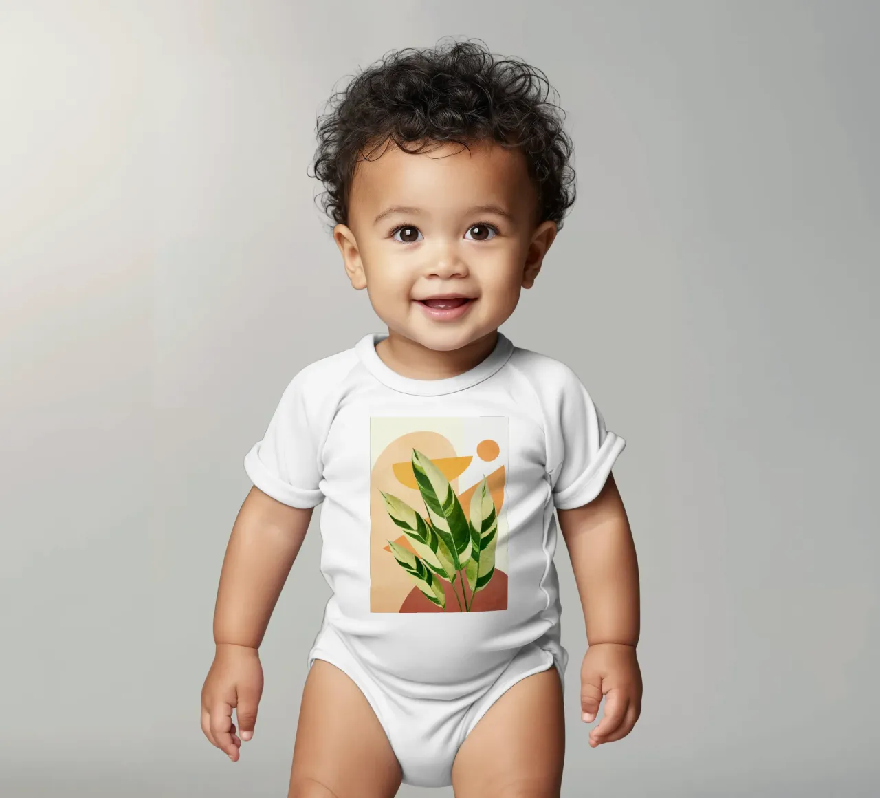 Summer Banana Leaves short-sleeve baby romper by Flow Line