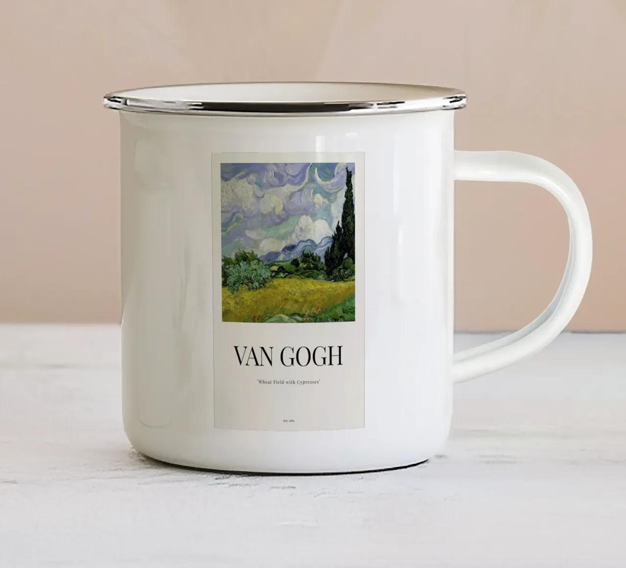 van Gogh - Wheat Field with Cypresses Emaille Tasse von ARTOTHEK