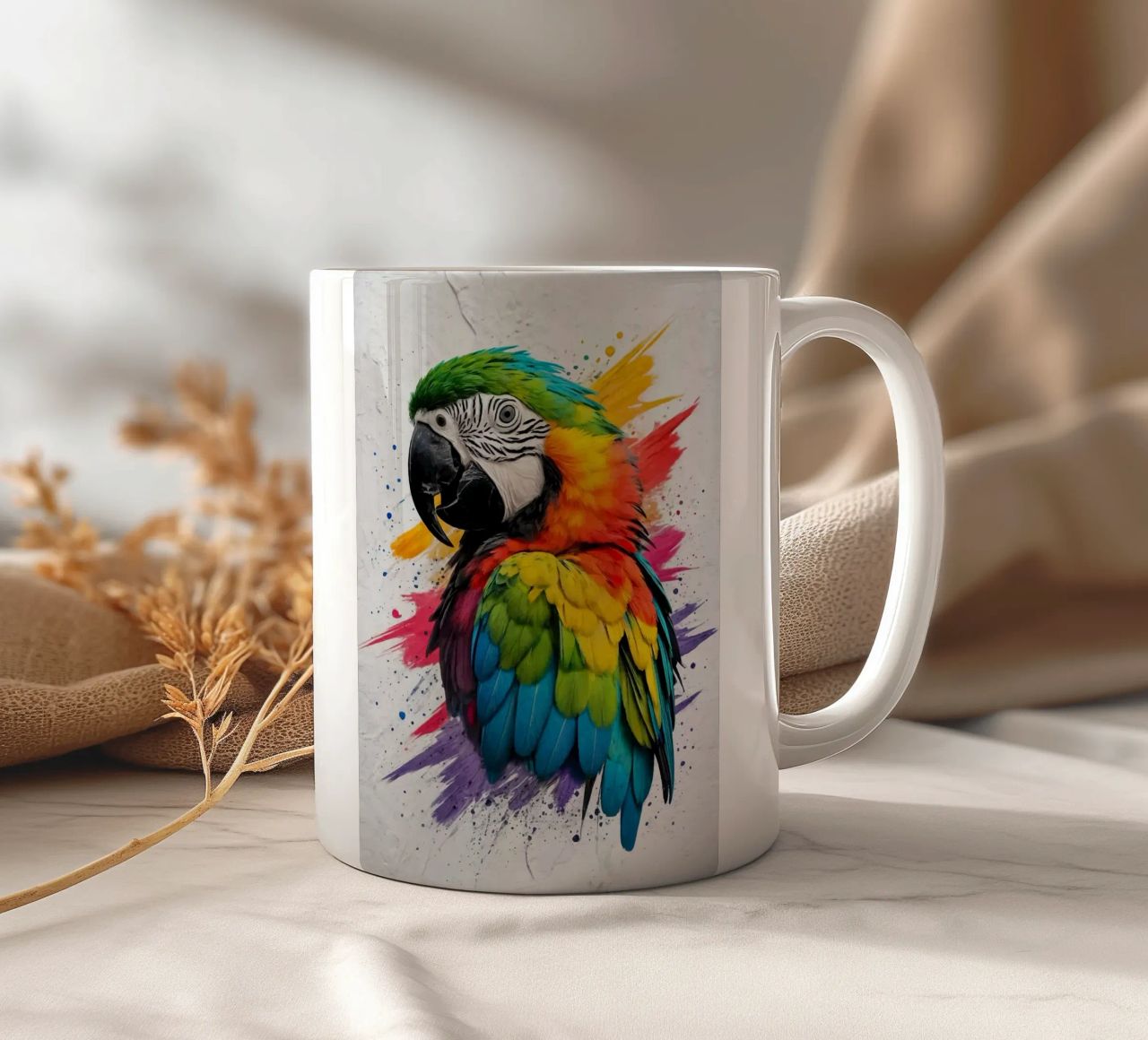 piume di pappagallo colori vivaci tazza in ceramica da RJ Peterson