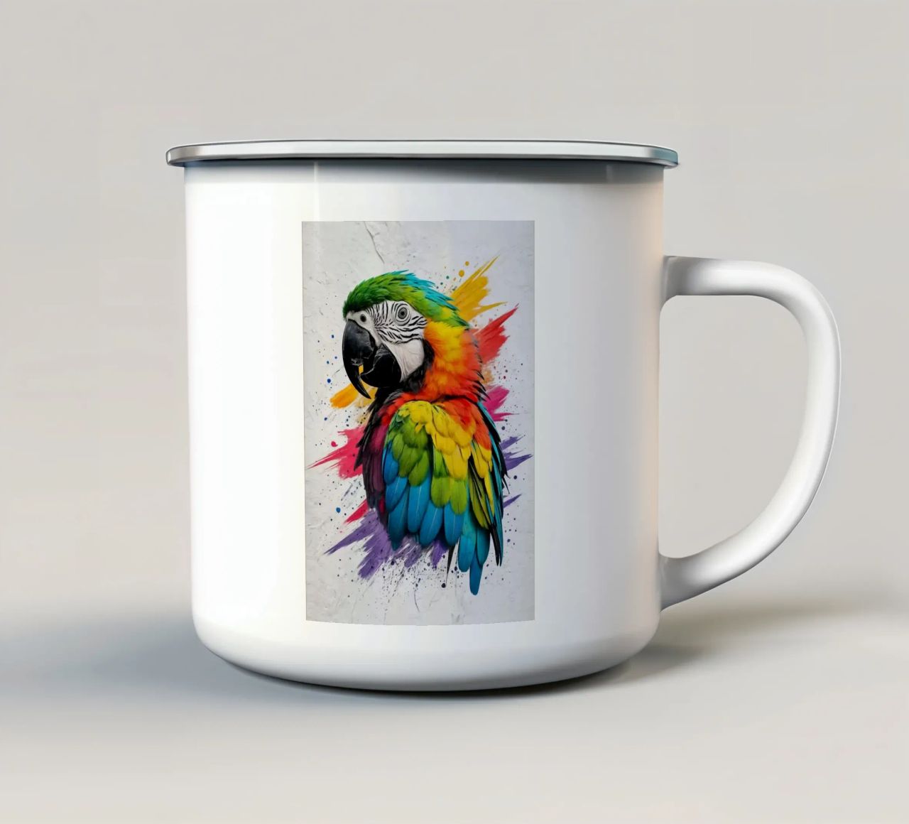 piume di pappagallo colori vivaci tazza in smalto da RJ Peterson