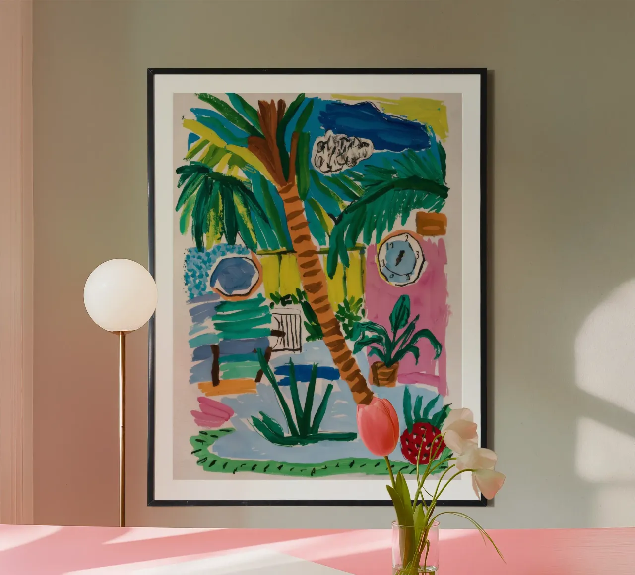 Accogliente bungalow sulla spiaggia poster con telaio in legno da Beach Palette