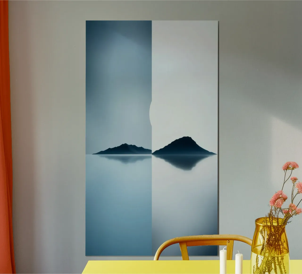 Tranquillo paesaggio bicolore con acqua riflettente poster con telaio in plastica da DesignDoodle
