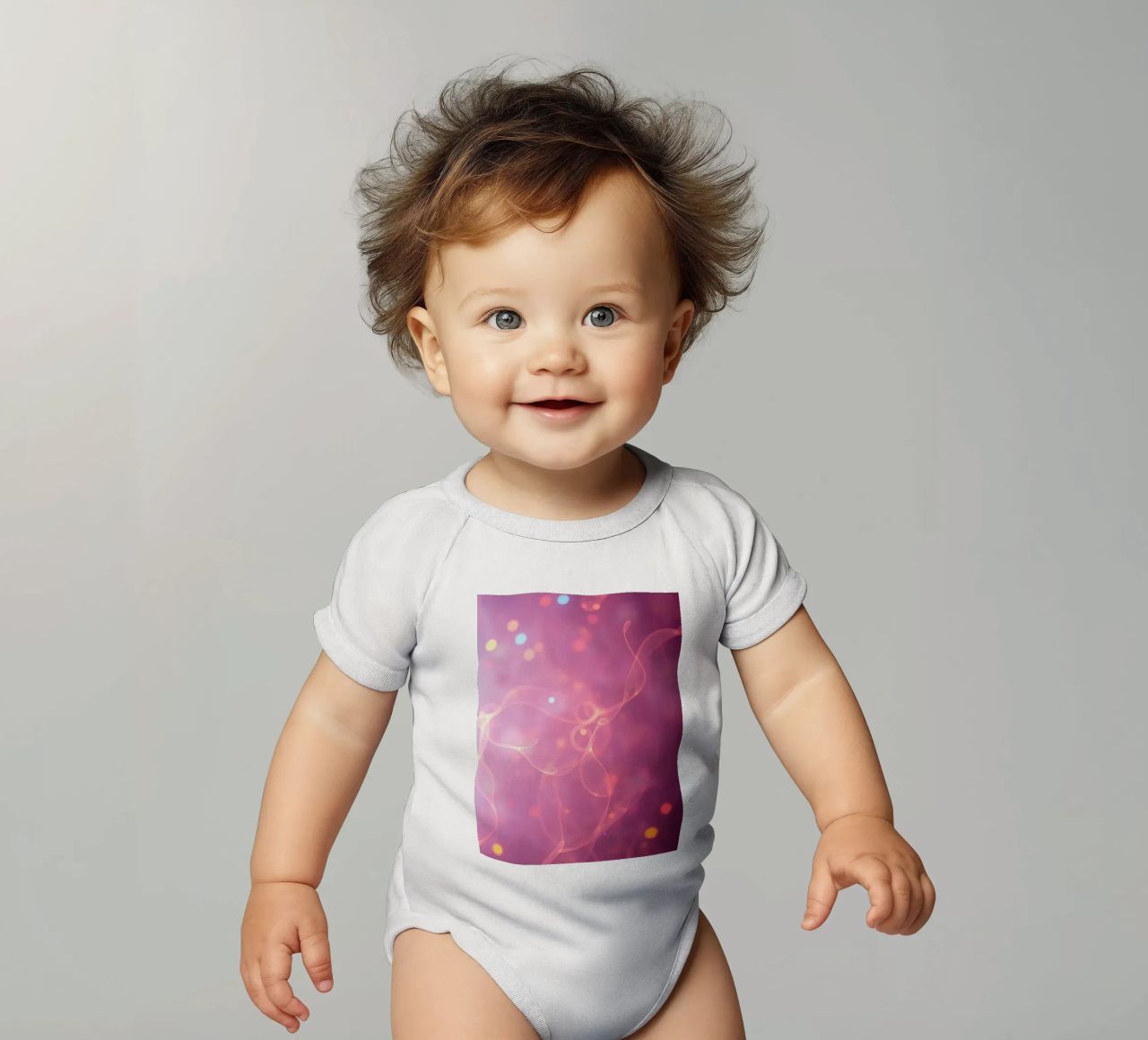 abstract with glowing patterns and soft colors short-sleeve baby romper by DesignDoodle