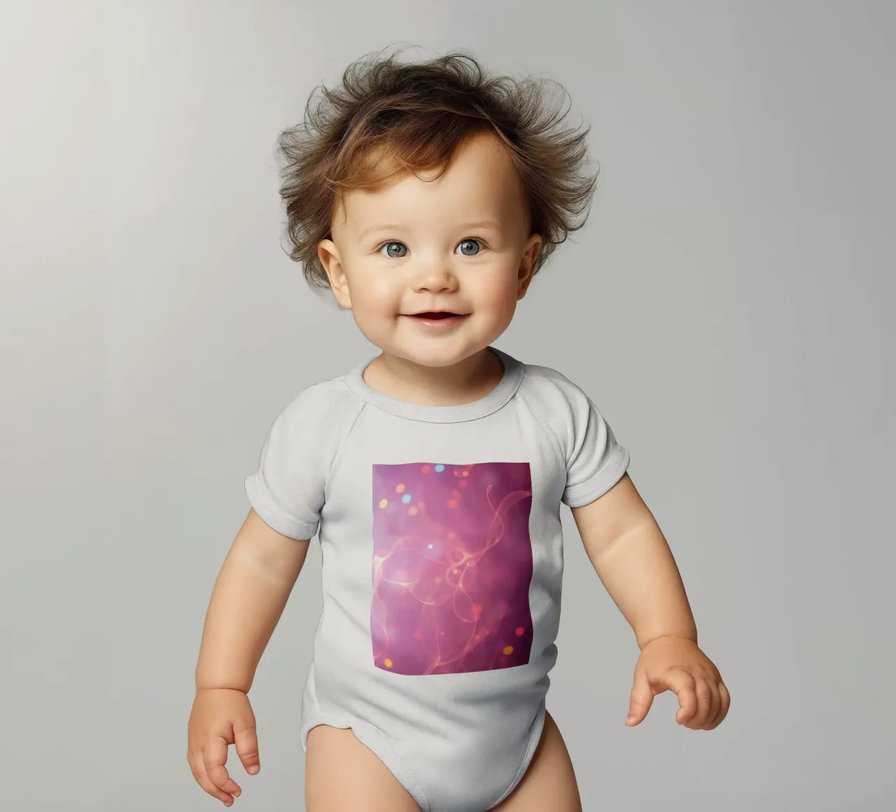 abstract with glowing patterns and soft colors short-sleeve baby romper by DesignDoodle