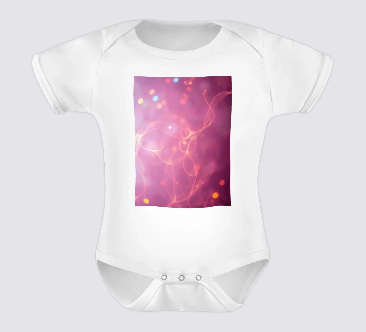 abstract with glowing patterns and soft colors short-sleeve baby romper by DesignDoodle
