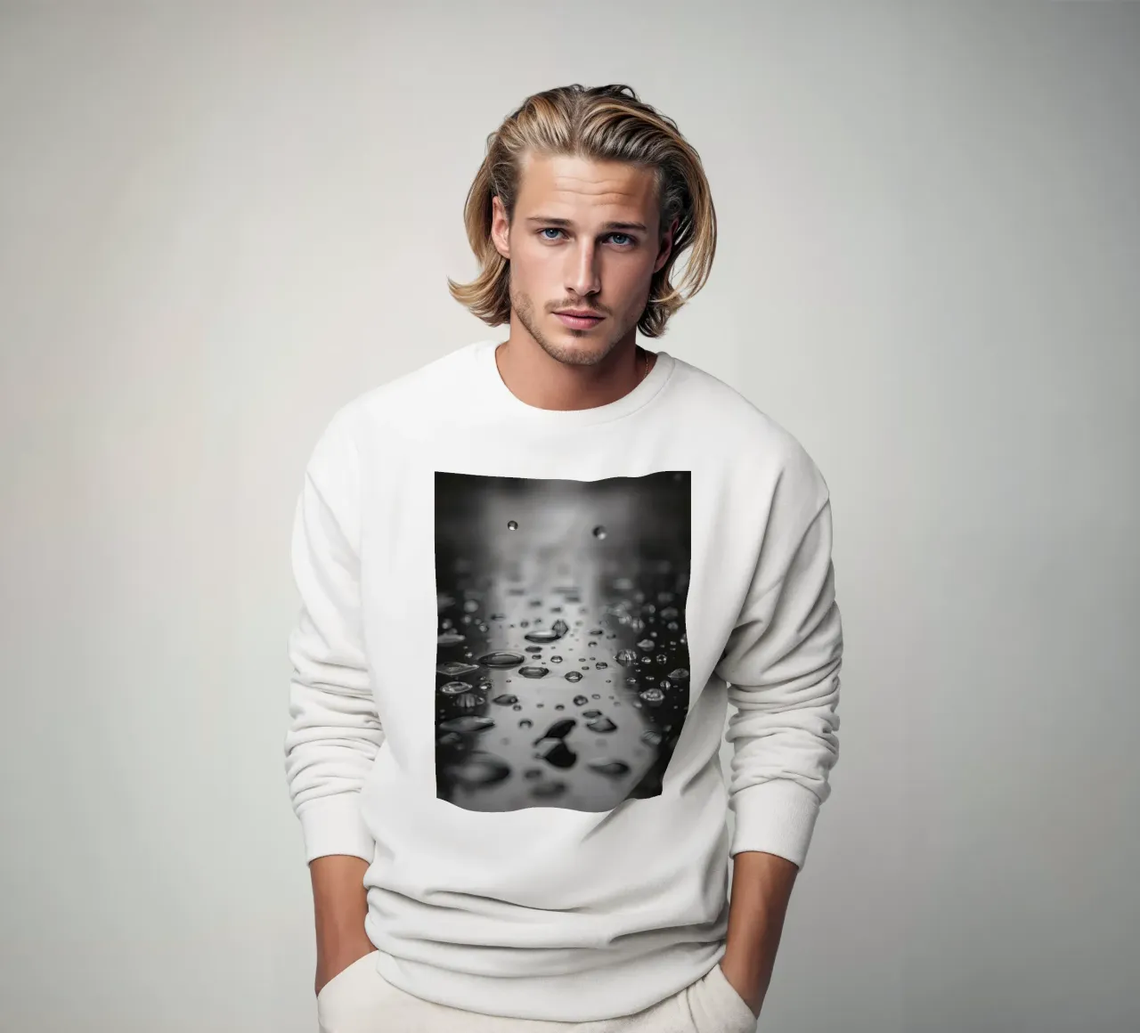 Raindrops creating reflections on a wet surface sweatshirt by DesignDoodle