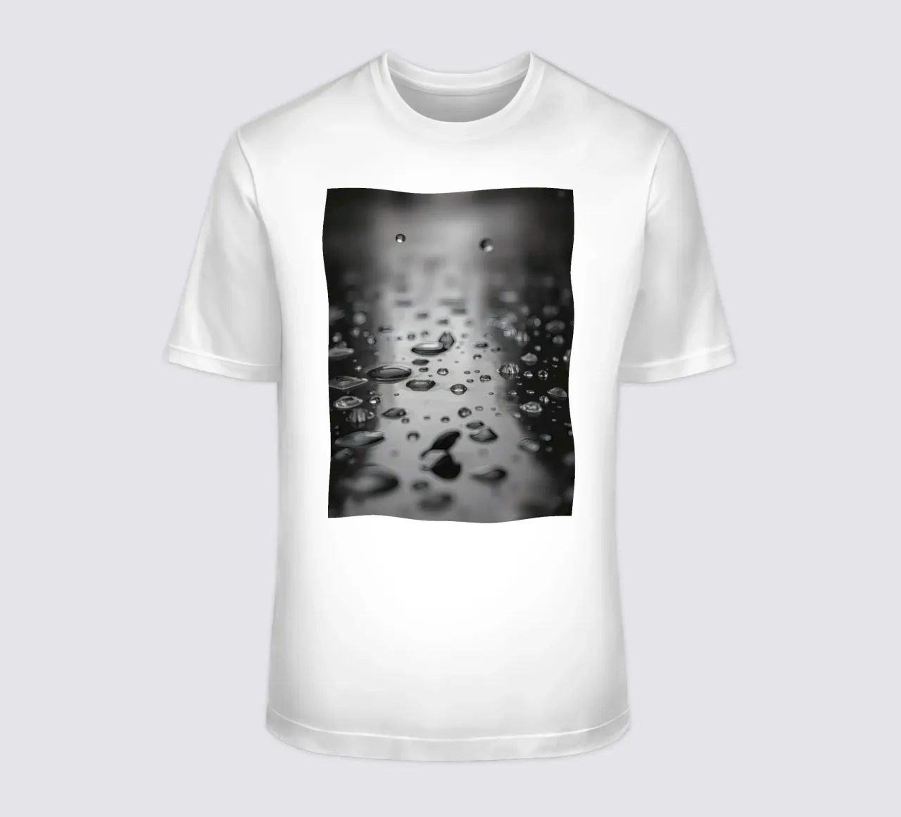 Raindrops creating reflections on a wet surface t-shirt by DesignDoodle