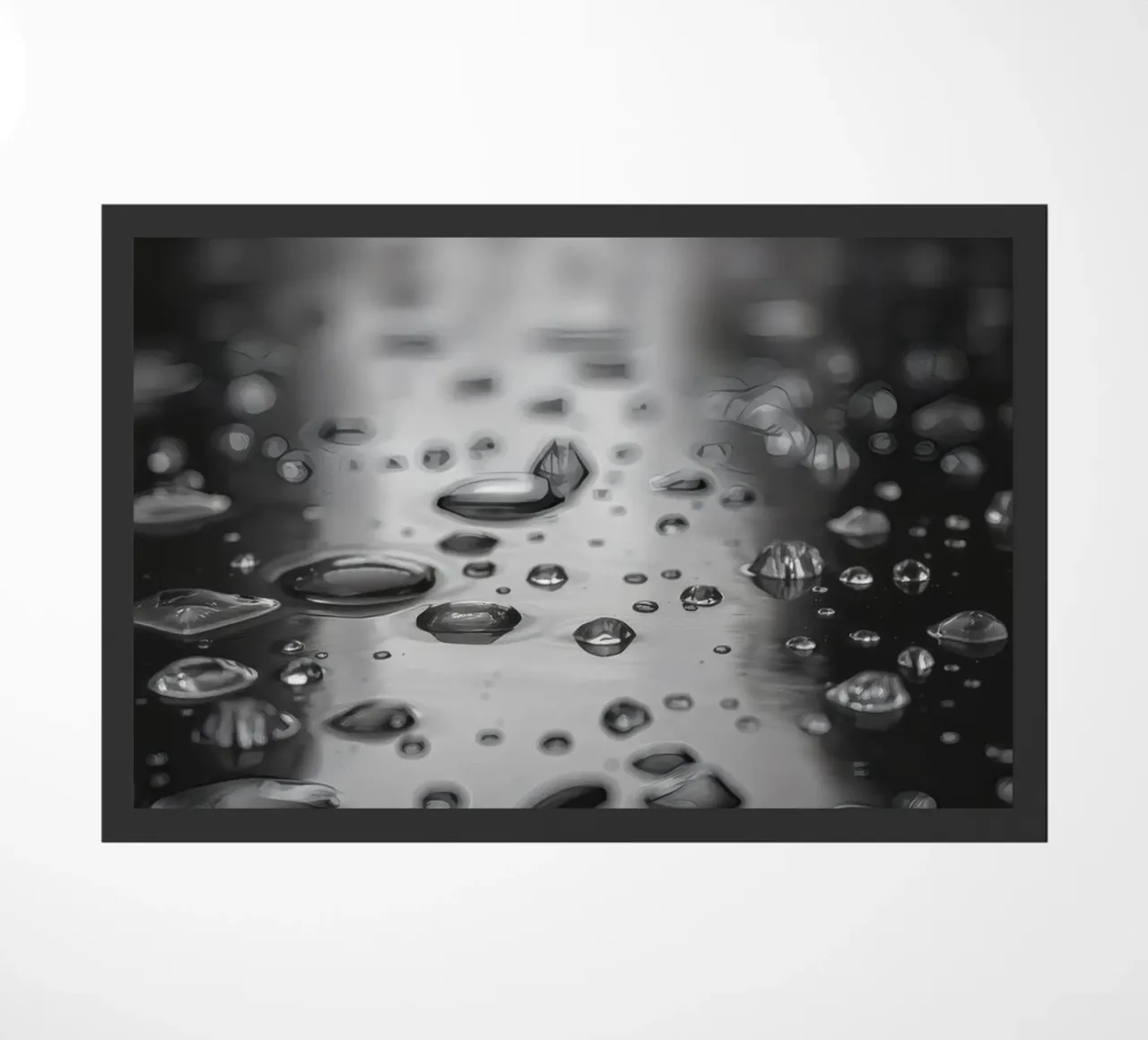 Raindrops creating reflections on a wet surface doormat by DesignDoodle