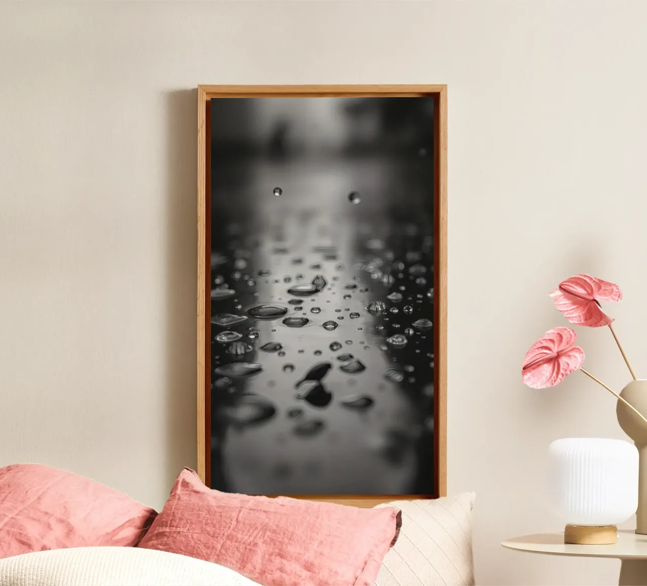 Raindrops creating reflections on a wet surface canvas by DesignDoodle