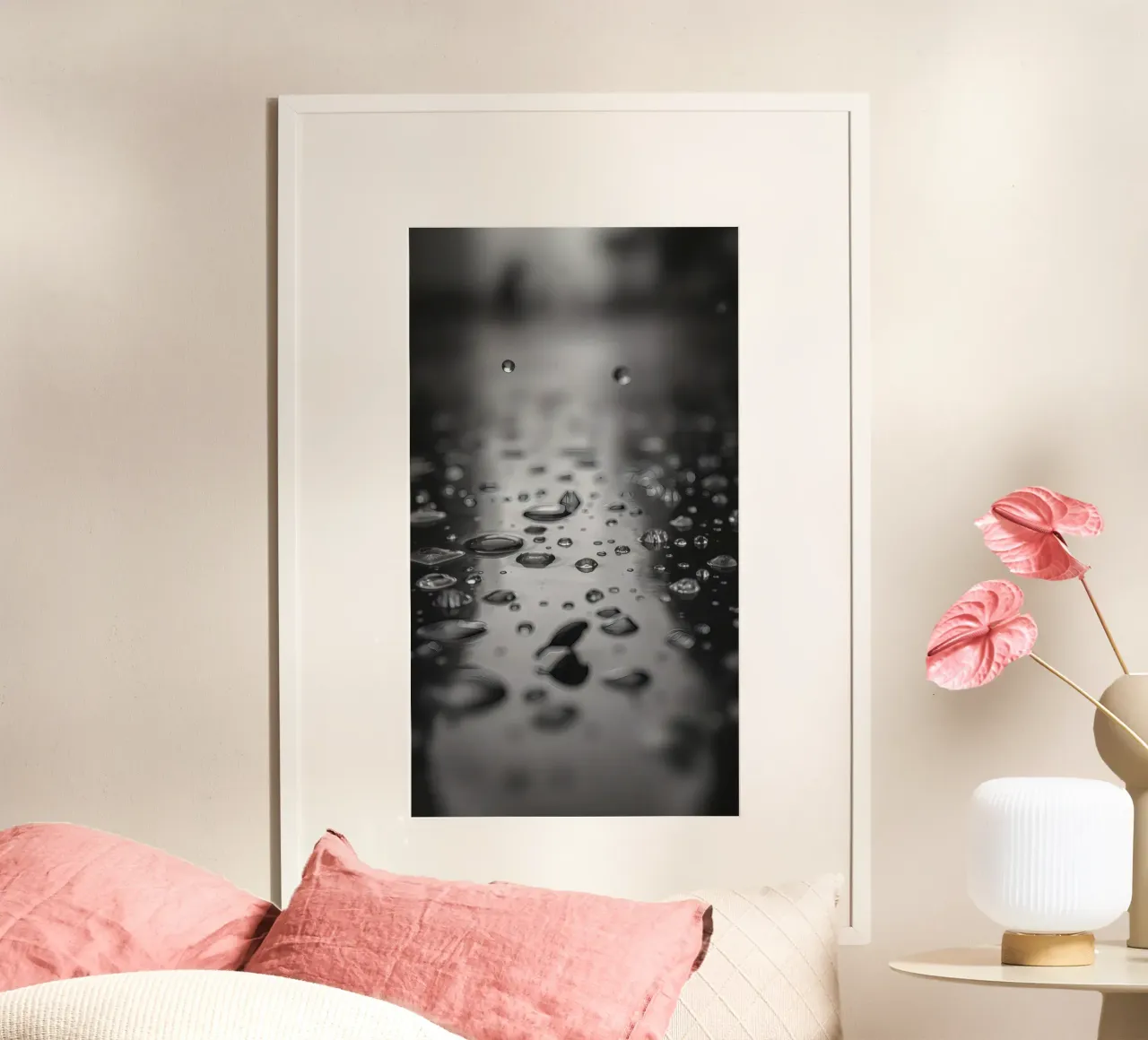 Raindrops creating reflections on a wet surface hahnemühle by DesignDoodle
